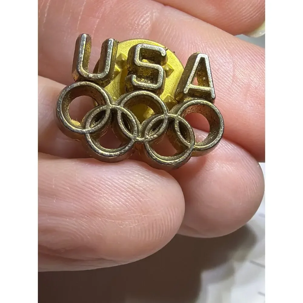 Vintage USA Olympic Rings Lapel Pin Gold Tone Team USA Olympics Collectible